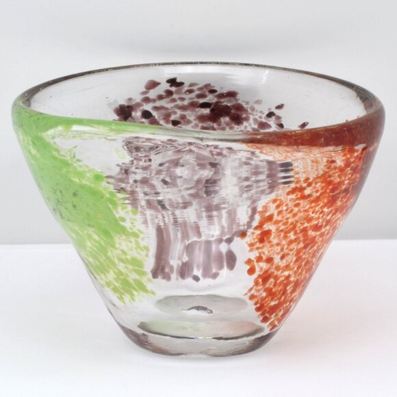 Hand Blown Contemporary Art Glass Vase, Red Green Purple, Speckled - Picture 2 of 7